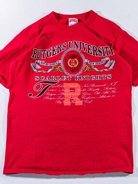 Vintage 90s Rutgers University T-Shirt Large Nutmeg Mills Scarlet Knights